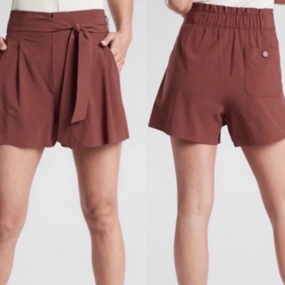 Athleta Skyline High Rise Tailored Stretch Belted Pocket Athleisure Lounge Short